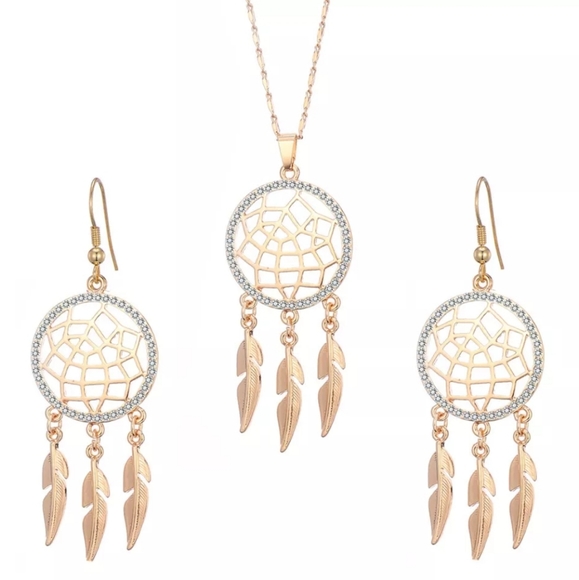 Jewelry Gold Dream Catcher Tassel Necklace And Earrings Jewelry Set